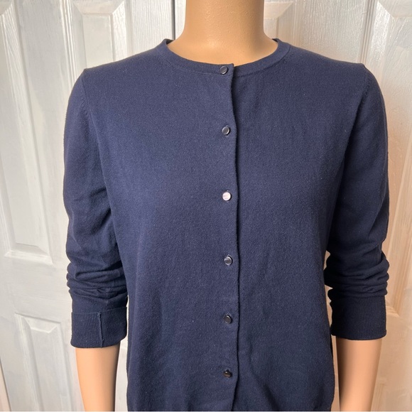 ANN TAYLOR Cotton Navy Blue Crewneck Button Up Lightweight Cardigan - Size L - Picture 10 of 12